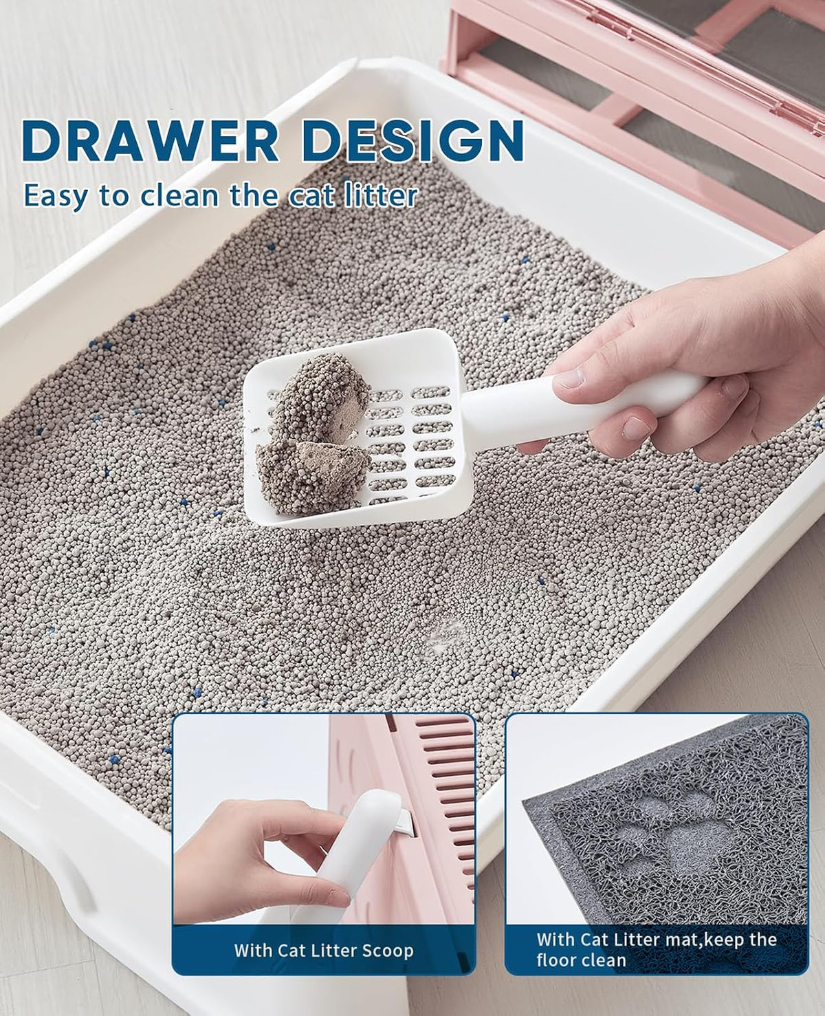 Cat Litter Box with Litter Mat and Scoop(Pink)