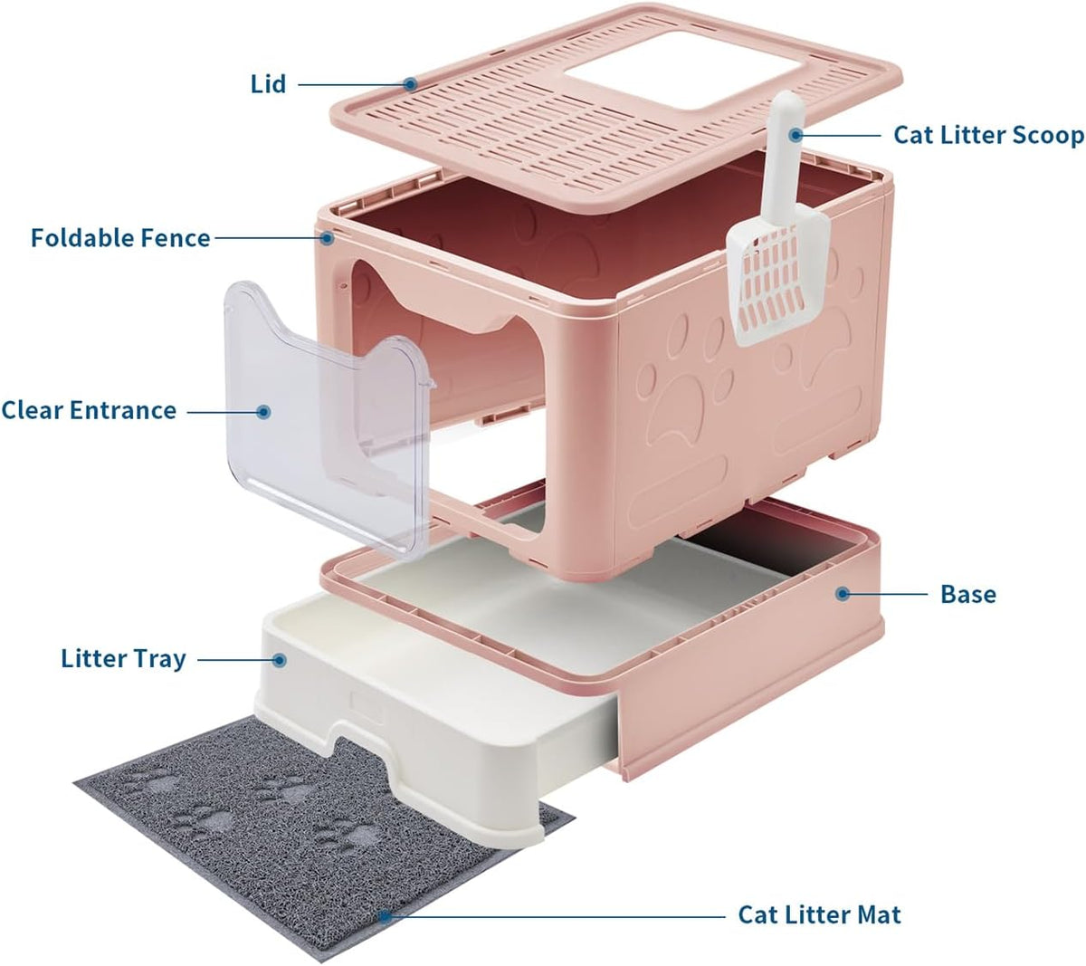 Cat Litter Box with Litter Mat and Scoop(Pink)