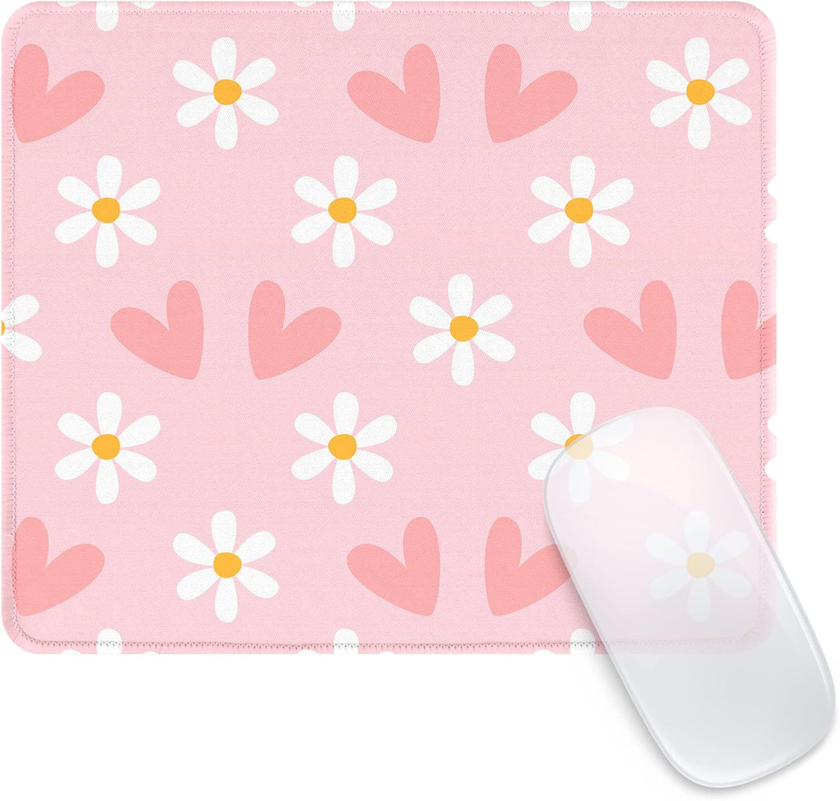 Square Mouse Pad Cute Pink Heart and Flower,Office Home Personalized Premium-Textured Mouse Mat Design,Waterproof Mousepad,Non-Slip Rubber Base Computer Mouse Pads for Wireless Mouse