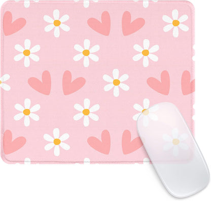 Square Mouse Pad Cute Pink Heart and Flower,Office Home Personalized Premium-Textured Mouse Mat Design,Waterproof Mousepad,Non-Slip Rubber Base Computer Mouse Pads for Wireless Mouse