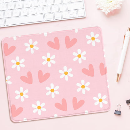 Square Mouse Pad Cute Pink Heart and Flower,Office Home Personalized Premium-Textured Mouse Mat Design,Waterproof Mousepad,Non-Slip Rubber Base Computer Mouse Pads for Wireless Mouse
