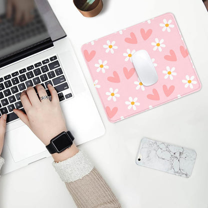Square Mouse Pad Cute Pink Heart and Flower,Office Home Personalized Premium-Textured Mouse Mat Design,Waterproof Mousepad,Non-Slip Rubber Base Computer Mouse Pads for Wireless Mouse