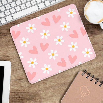 Square Mouse Pad Cute Pink Heart and Flower,Office Home Personalized Premium-Textured Mouse Mat Design,Waterproof Mousepad,Non-Slip Rubber Base Computer Mouse Pads for Wireless Mouse