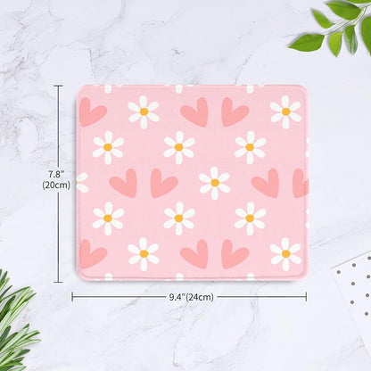 Square Mouse Pad Cute Pink Heart and Flower,Office Home Personalized Premium-Textured Mouse Mat Design,Waterproof Mousepad,Non-Slip Rubber Base Computer Mouse Pads for Wireless Mouse