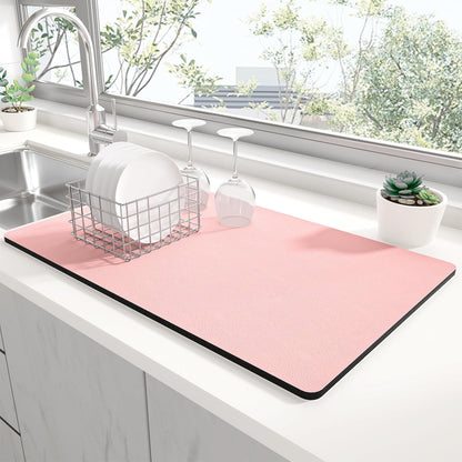 Dish Drying Mat for Kitchen Counter, 12 x 19" Super Absorbent Drainer Pad Easy Clean Dish Rack Pad, Non-Slip Heat Resistant Coffee Bar Mats for Coffee Machine Station Accessories Decor, Pink