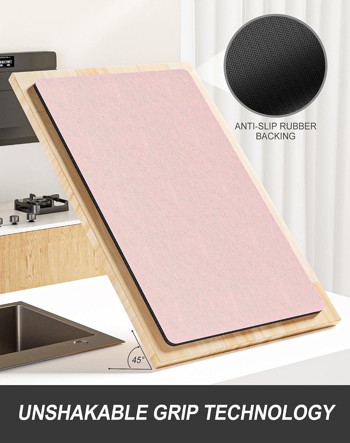 Dish Drying Mat for Kitchen Counter, 12 x 19" Super Absorbent Drainer Pad Easy Clean Dish Rack Pad, Non-Slip Heat Resistant Coffee Bar Mats for Coffee Machine Station Accessories Decor, Pink