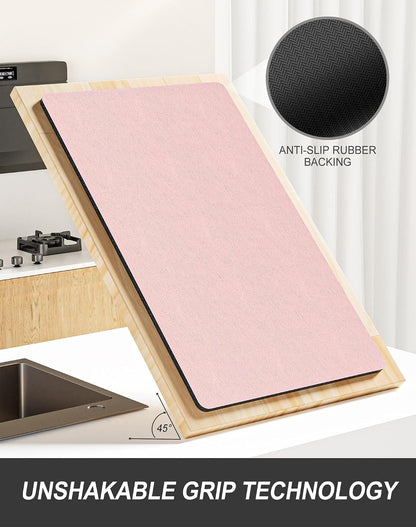 Dish Drying Mat for Kitchen Counter, 12 x 19" Super Absorbent Drainer Pad Easy Clean Dish Rack Pad, Non-Slip Heat Resistant Coffee Bar Mats for Coffee Machine Station Accessories Decor, Pink