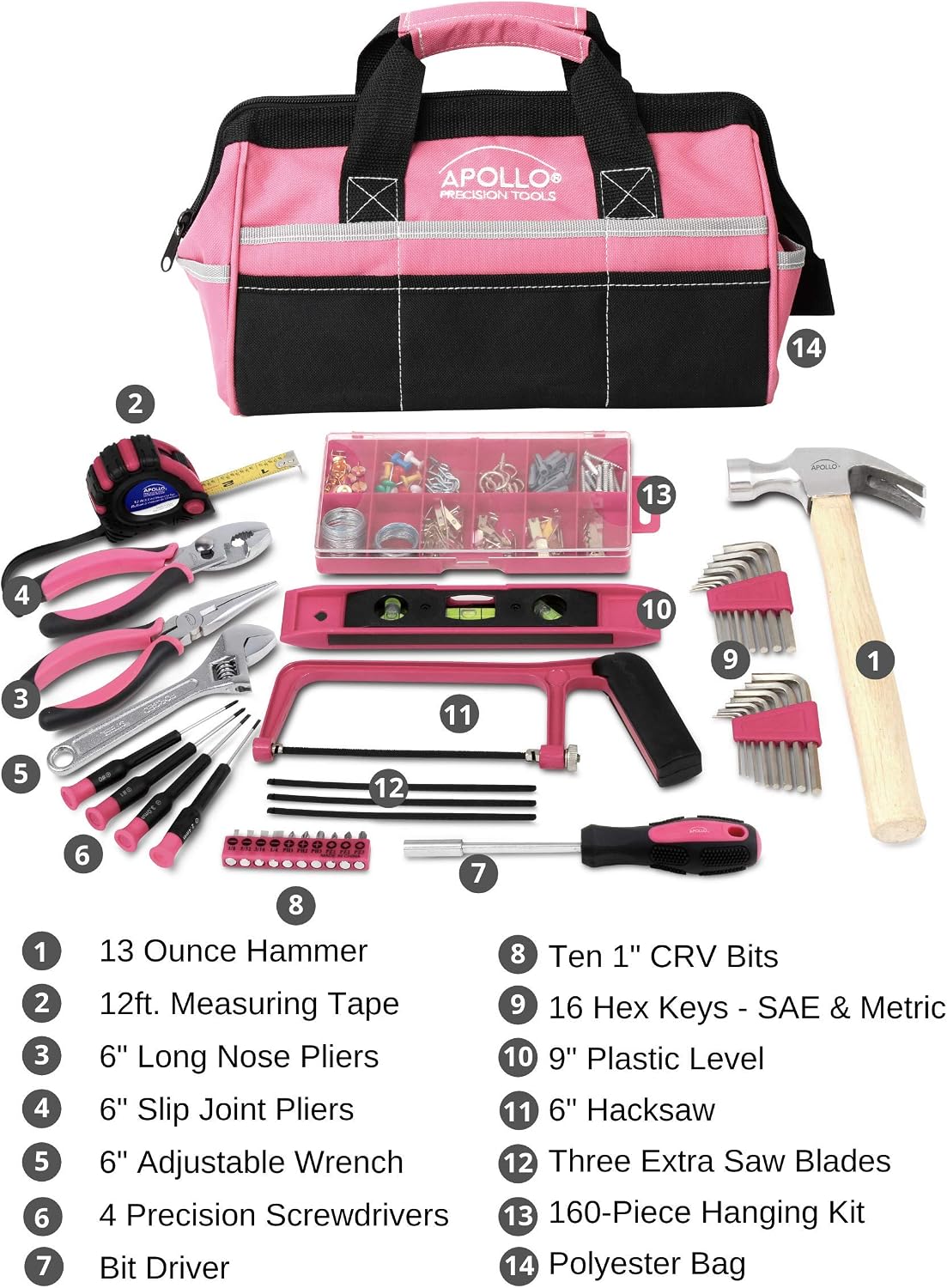 201 Piece Home Tool Set, Pink DT0020P