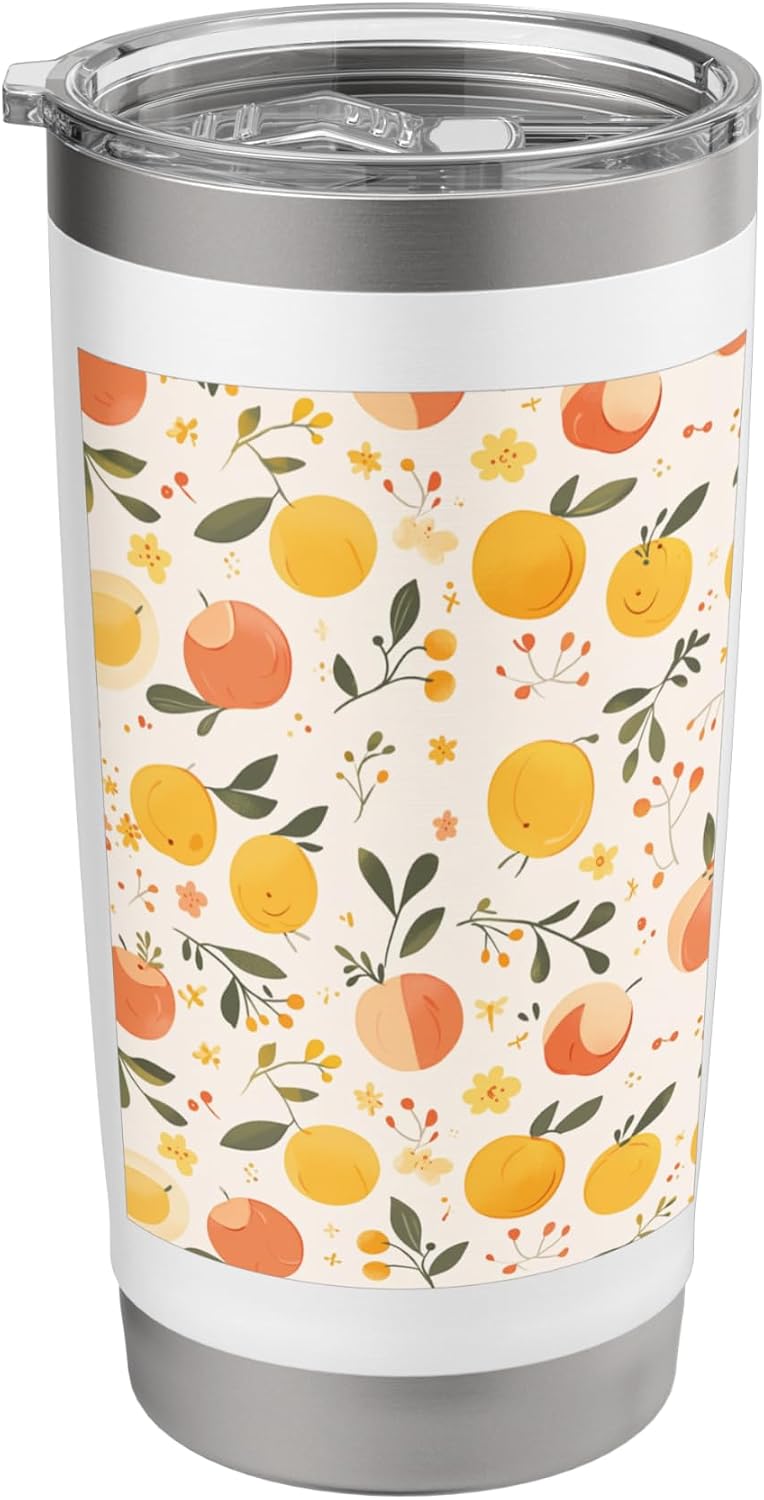 Vintage Peach Fruit Pattern Art Stainless Steel Insulated Tumbler