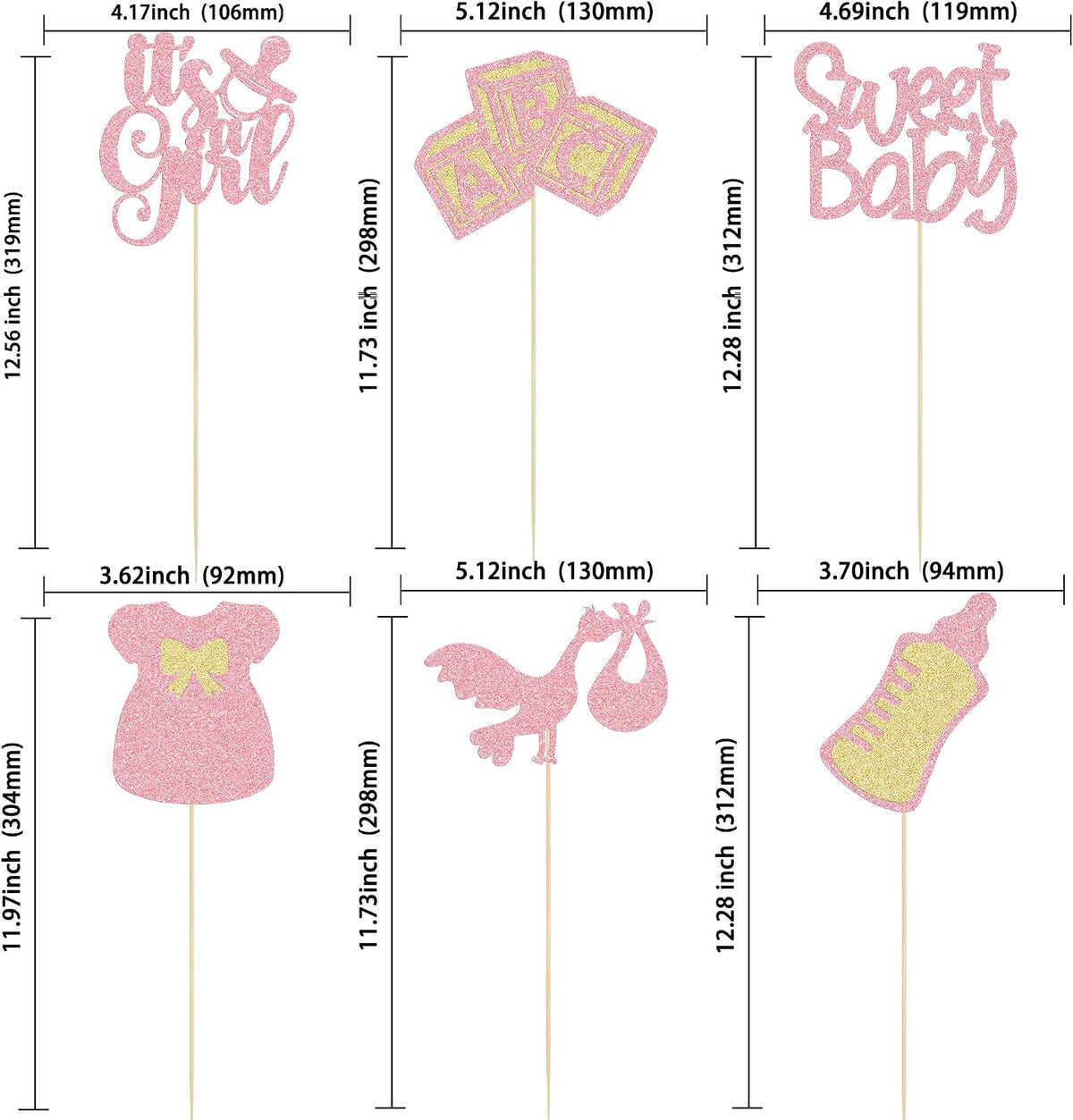 12Pcs Baby Shower Centerpiece Sticks Glitter Tie Onesie Oh Baby Gender Reveal It's a Girl Table Centerpiece Sticks for Baby Shower Gender Reveal Kids Birthday Party Supplies Pink