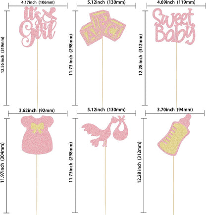 12Pcs Baby Shower Centerpiece Sticks Glitter Tie Onesie Oh Baby Gender Reveal It's a Girl Table Centerpiece Sticks for Baby Shower Gender Reveal Kids Birthday Party Supplies Pink