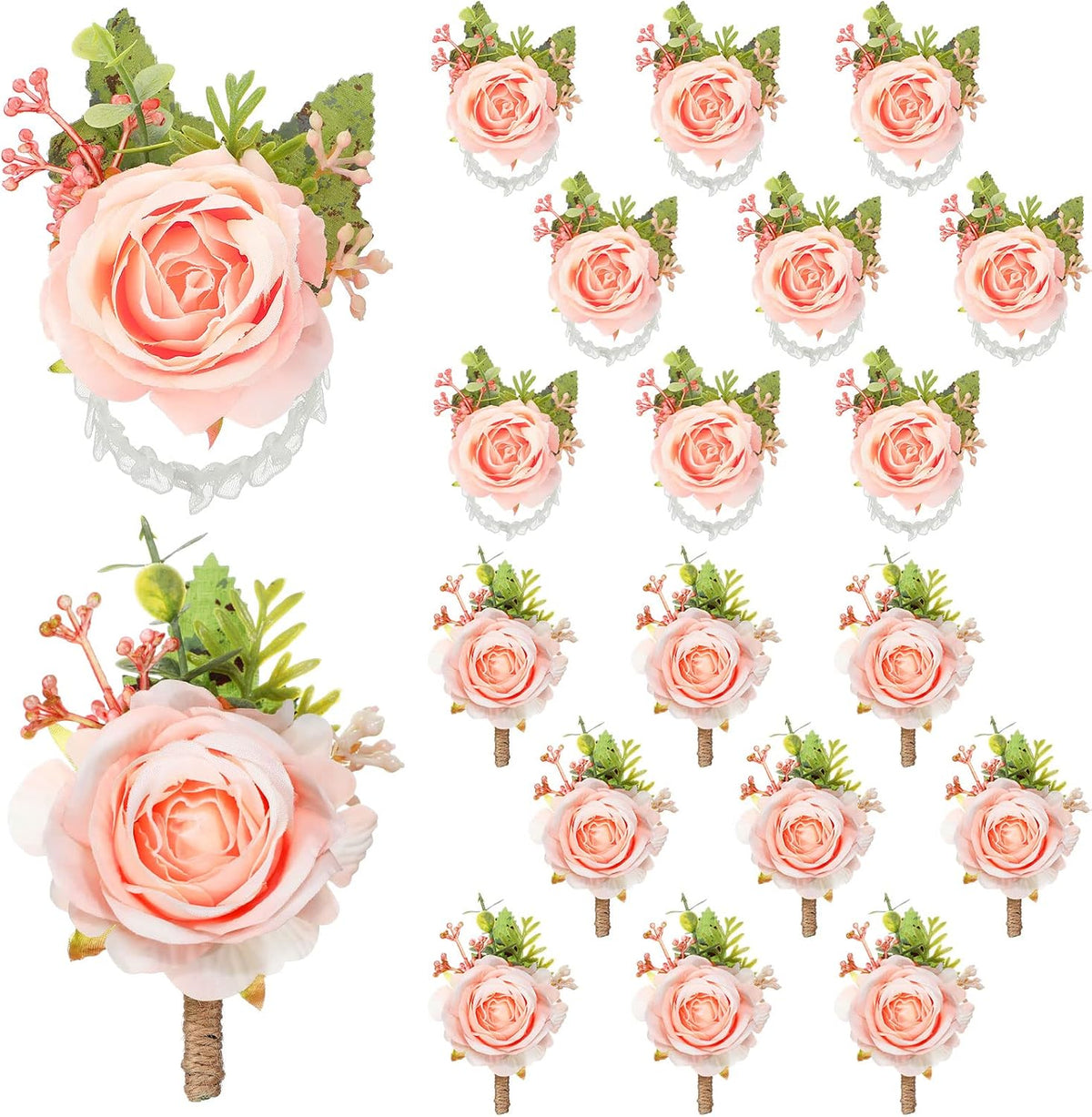20 Pcs Rose Corsage and Boutonniere Set for Wedding, Pink