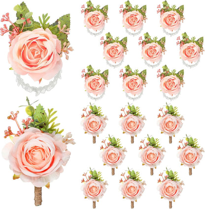 20 Pcs Rose Corsage and Boutonniere Set for Wedding, Pink