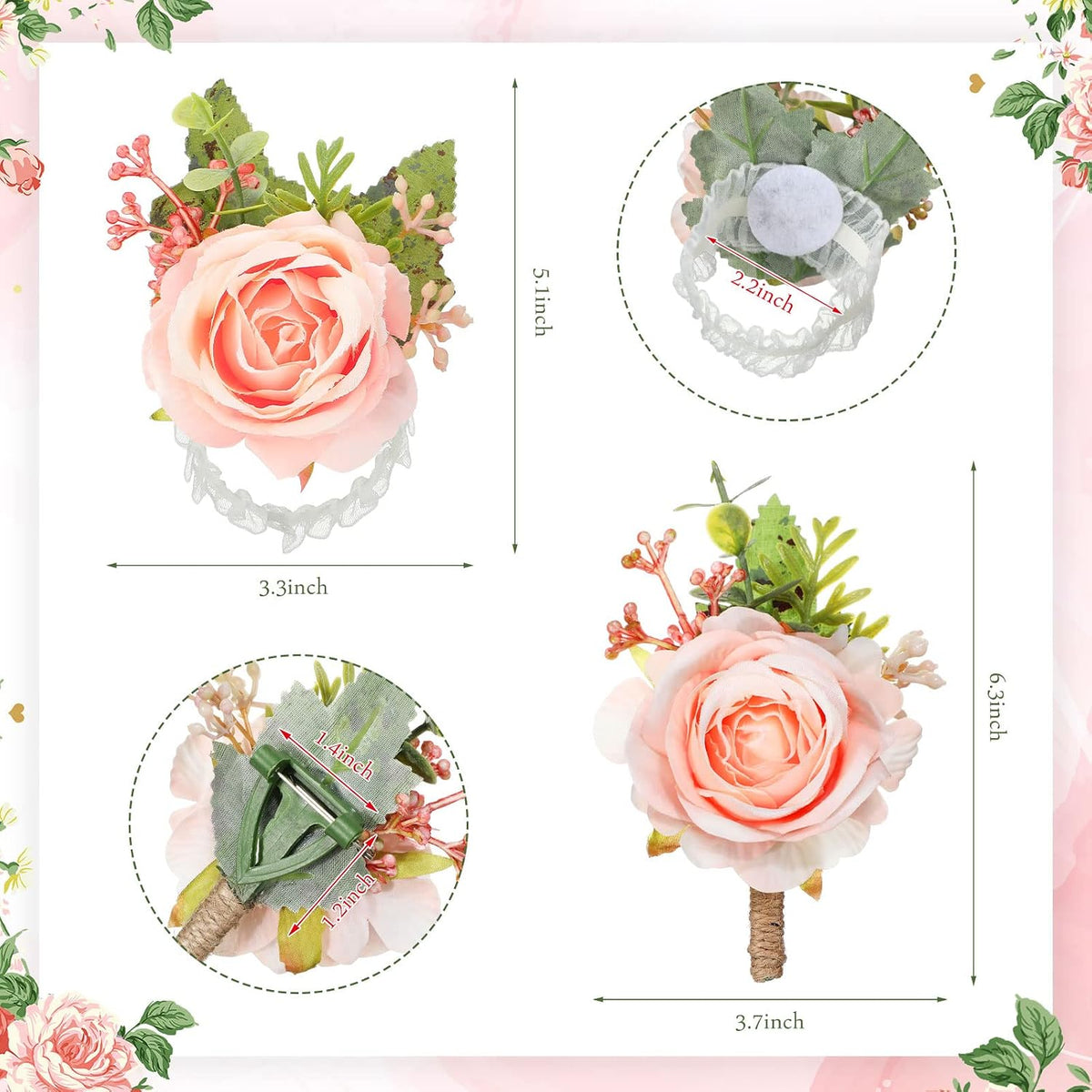 20 Pcs Rose Corsage and Boutonniere Set for Wedding, Pink