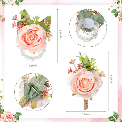 20 Pcs Rose Corsage and Boutonniere Set for Wedding, Pink
