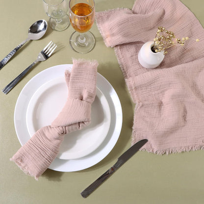 Fringe Cloth Napkins 100% Cotton, Set of 12 Dinner Napkins, Peach
