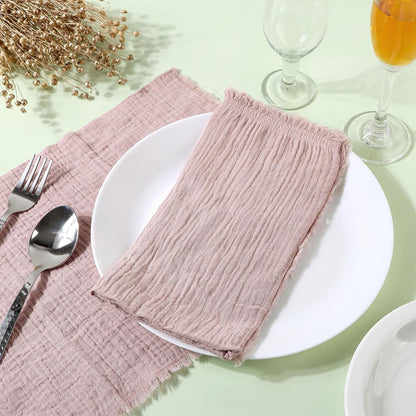 Fringe Cloth Napkins 100% Cotton, Set of 12 Dinner Napkins, Peach