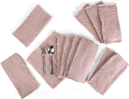Fringe Cloth Napkins 100% Cotton, Set of 12 Dinner Napkins, Peach