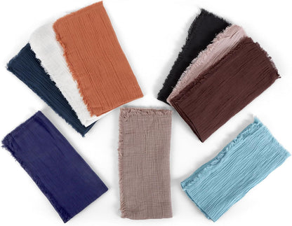 Fringe Cloth Napkins 100% Cotton, Set of 12 Dinner Napkins, Peach
