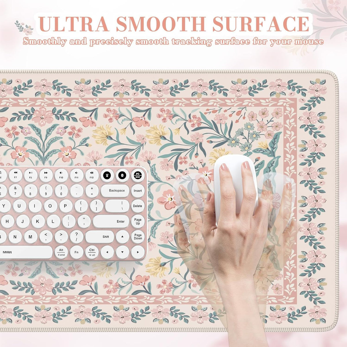 Desk Mat,Mouse Pad for Office Desk,35.4x15.7in,Pink Floral