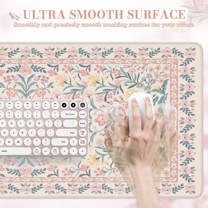 Desk Mat,Mouse Pad for Office Desk,35.4x15.7in,Pink Floral