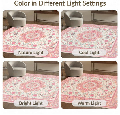 4'x6' Washable Flatwoven Rug, Peach Traditional Floral Easy Care Throw Carpet for Dorm Room, Small Living Room, Apartment, Stain Resistant Low Profile Floor Covering | Ref:2138144