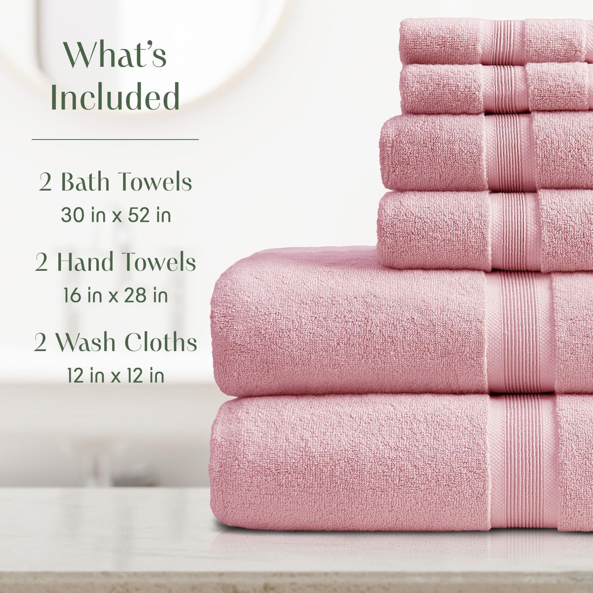 Luxury Bamboo Rayon Bath Towel Set | 6-Piece Set | Pink
