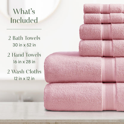 Luxury Bamboo Rayon Bath Towel Set | 6-Piece Set | Pink