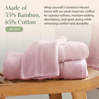 Luxury Bamboo Rayon Bath Towel Set | 6-Piece Set | Pink