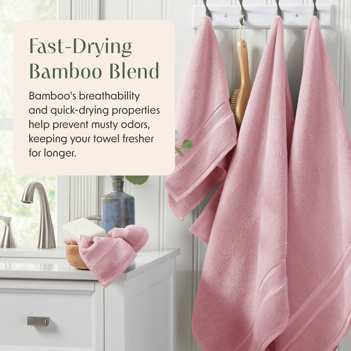 Luxury Bamboo Rayon Bath Towel Set | 6-Piece Set | Pink