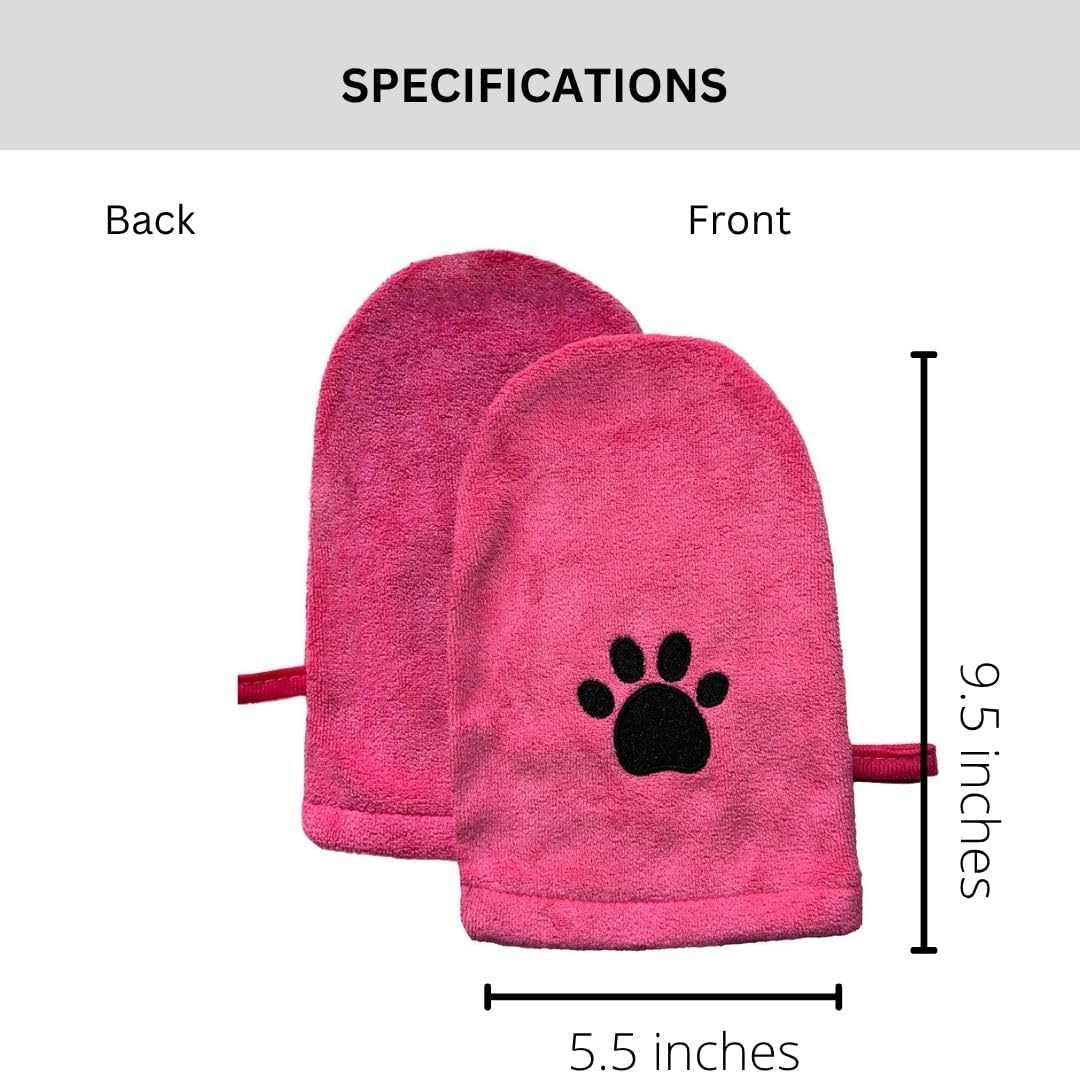 Microfiber Pet Towel Mitts - Paw Cleaning and Drying Mitts/Gloves for Dogs and Cats (Pink, Standard - 4 Pack)