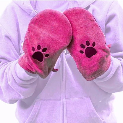 Microfiber Pet Towel Mitts - Paw Cleaning and Drying Mitts/Gloves for Dogs and Cats (Pink, Standard - 4 Pack)