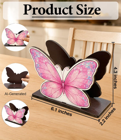 Cute Pink Butterfly Wooden Napkin Holder for Table Girly Butterfly Wood Napkin Dispenser for Home Kitchen Dining Room Decor Napkins Tissue Holder
