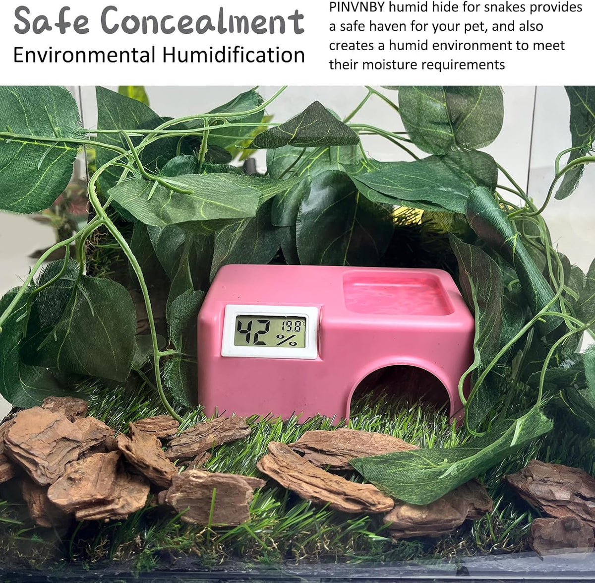 Plastic Snake Hide Reptile Hide Cave Easy to Clean Habitat Decor Leopard Gecko Hideout Suitable for Small Size Crested Gecko Lizard Frogs Newts(Pink)