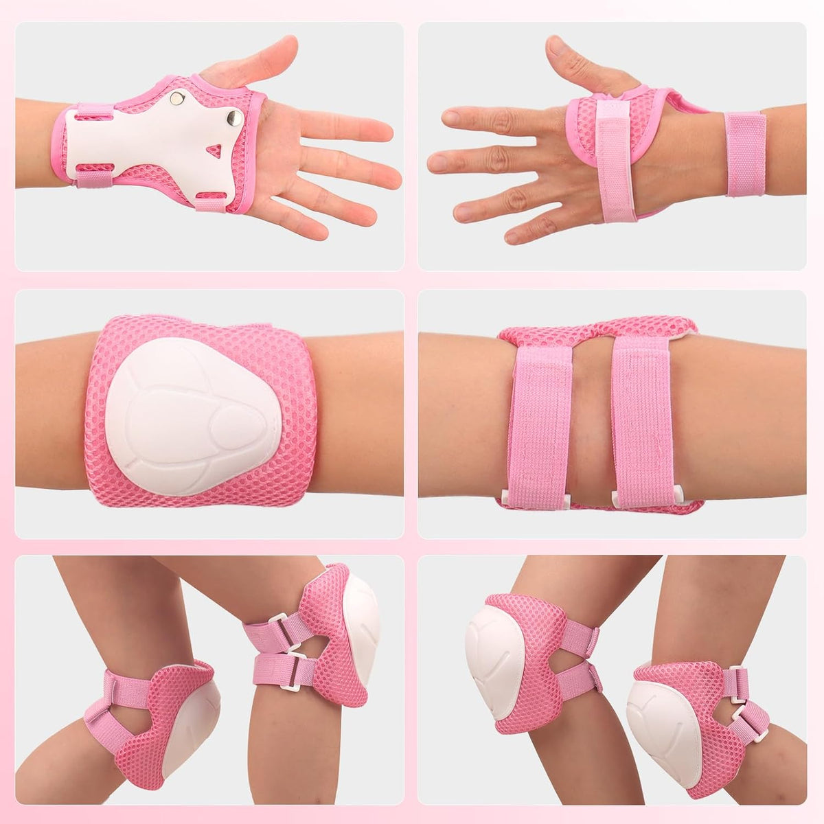 Kids Protective Gear Set - Knee Pads Elbow Pads with Wrist Guards for Ages 3-12 | 3-in-1 Safety Protective Gear for Skating, Cycling, Biking, Roller Skates, Scooters (Pink, ‎S(3-7Years))