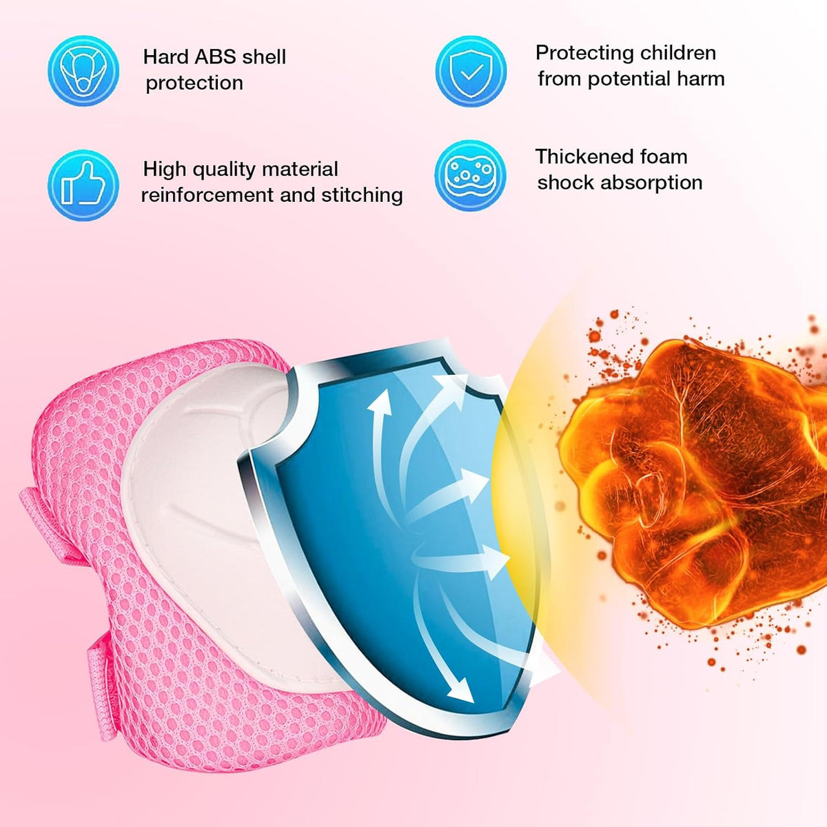 Kids Protective Gear Set - Knee Pads Elbow Pads with Wrist Guards for Ages 3-12 | 3-in-1 Safety Protective Gear for Skating, Cycling, Biking, Roller Skates, Scooters (Pink, ‎S(3-7Years))