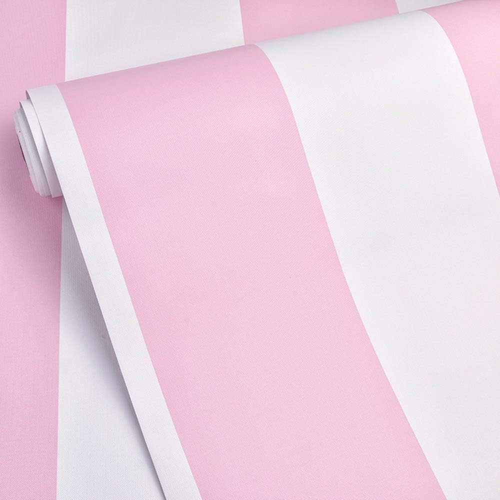 Self Adhesive Vinyl Pink and White Stripe Peel and Stick Wallpaper Shelf Liner for Walls Nursery Girls Bedroom Cabinets Dresser Drawer Furniture Decal Removable Waterproof 17.7x117 Inches