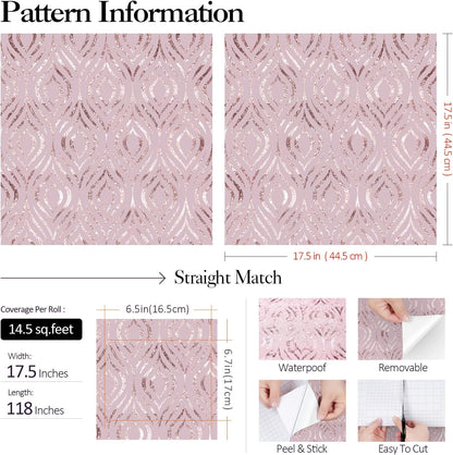 Pastel Pink Wallpaper Peel and Stick Modern Diamond Geometric Accent Wall Paper for Bedroom Girls Kids Room Self Adhesive Vinyl Abstract Pink Contact Paper for Cabinets Desk Walls 17.5"x118"