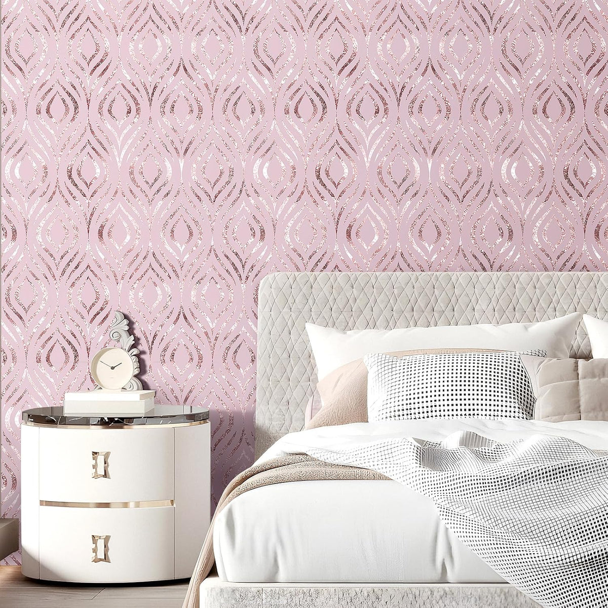 Pastel Pink Wallpaper Peel and Stick Modern Diamond Geometric Accent Wall Paper for Bedroom Girls Kids Room Self Adhesive Vinyl Abstract Pink Contact Paper for Cabinets Desk Walls 17.5"x118"