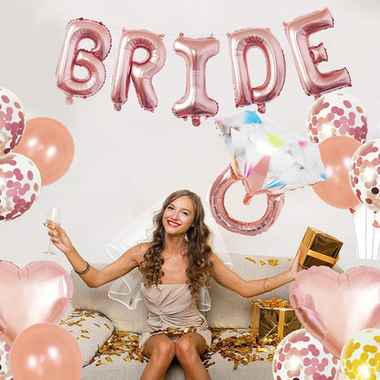 Bachelorette Party Decorations - Rose Gold Bridal Shower Party Decor and Supplies Kit Bride To Be Sash, Veil, Temporary Tattoos, Confetti Balloons Pack Fringe Curtain.