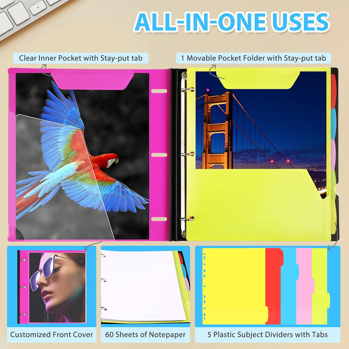 2-Pack Telescoping 3 Ring Binder Notebooks, Pink