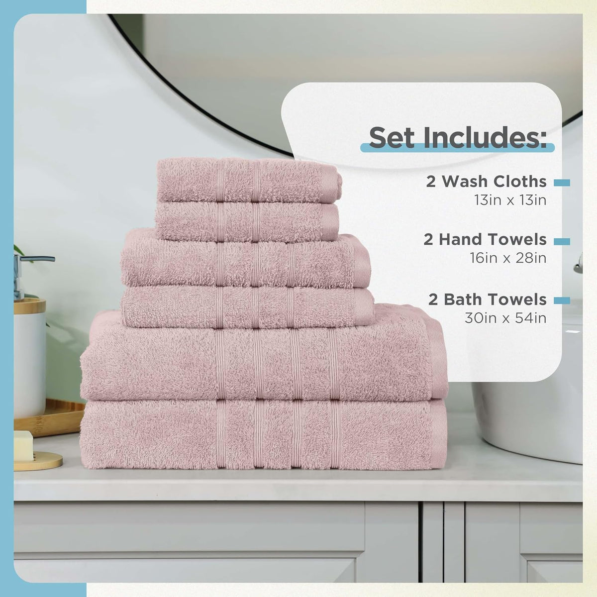 Ultimate Performance 6-Piece Towel Set, Crystal Pink