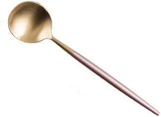Flatware Silverware Set, 1/4/6/8/10/12pcs 304 Stainless Steel Coffee Spoon Creative Dessert Spoon Stirring Spoon Small Round Spoon, Tableware Cutlery Set(Pink Gold,6 Pieces)