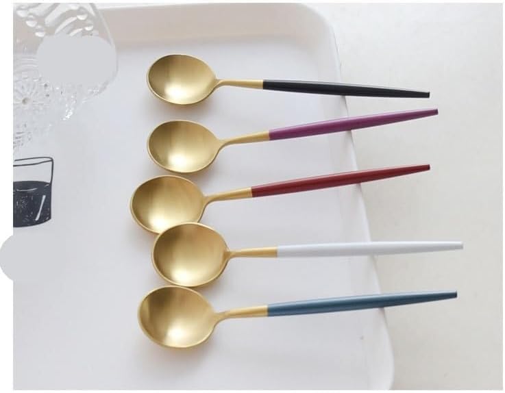Flatware Silverware Set, 1/4/6/8/10/12pcs 304 Stainless Steel Coffee Spoon Creative Dessert Spoon Stirring Spoon Small Round Spoon, Tableware Cutlery Set(Pink Gold,6 Pieces)