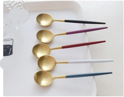 Flatware Silverware Set, 1/4/6/8/10/12pcs 304 Stainless Steel Coffee Spoon Creative Dessert Spoon Stirring Spoon Small Round Spoon, Tableware Cutlery Set(Pink Gold,6 Pieces)