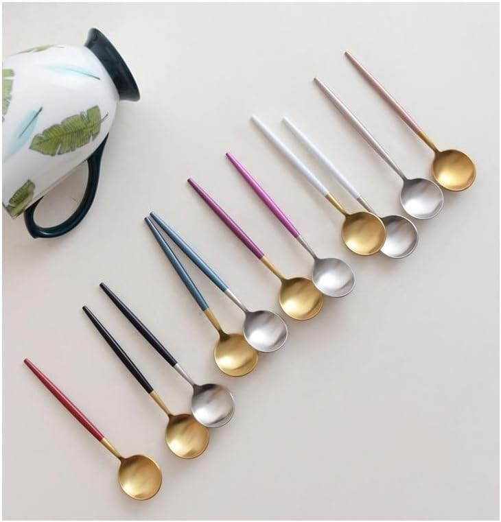 Flatware Silverware Set, 1/4/6/8/10/12pcs 304 Stainless Steel Coffee Spoon Creative Dessert Spoon Stirring Spoon Small Round Spoon, Tableware Cutlery Set(Pink Gold,6 Pieces)