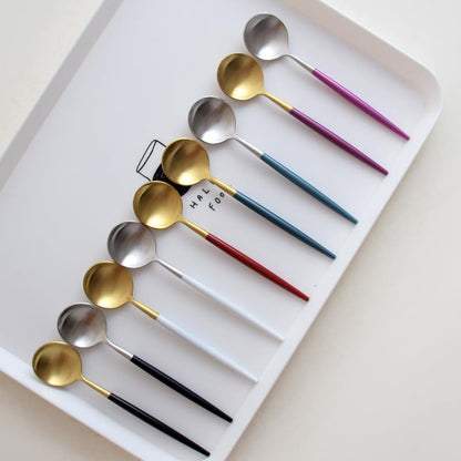 Flatware Silverware Set, 1/4/6/8/10/12pcs 304 Stainless Steel Coffee Spoon Creative Dessert Spoon Stirring Spoon Small Round Spoon, Tableware Cutlery Set(Pink Gold,6 Pieces)