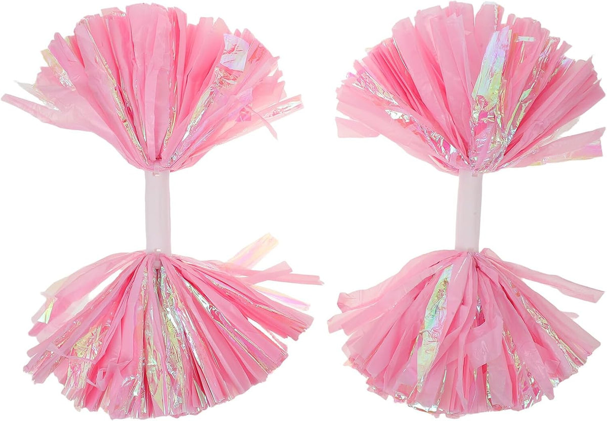 2pcs Cheerleading Pom Poms Flowers with Handle 6-inch Rainbow Matte Pink Cheer Accessories for Sports Teams Dance Competitions and School Events