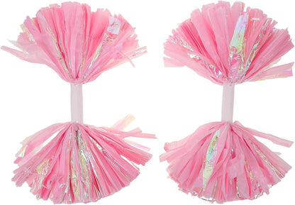 2pcs Cheerleading Pom Poms Flowers with Handle 6-inch Rainbow Matte Pink Cheer Accessories for Sports Teams Dance Competitions and School Events