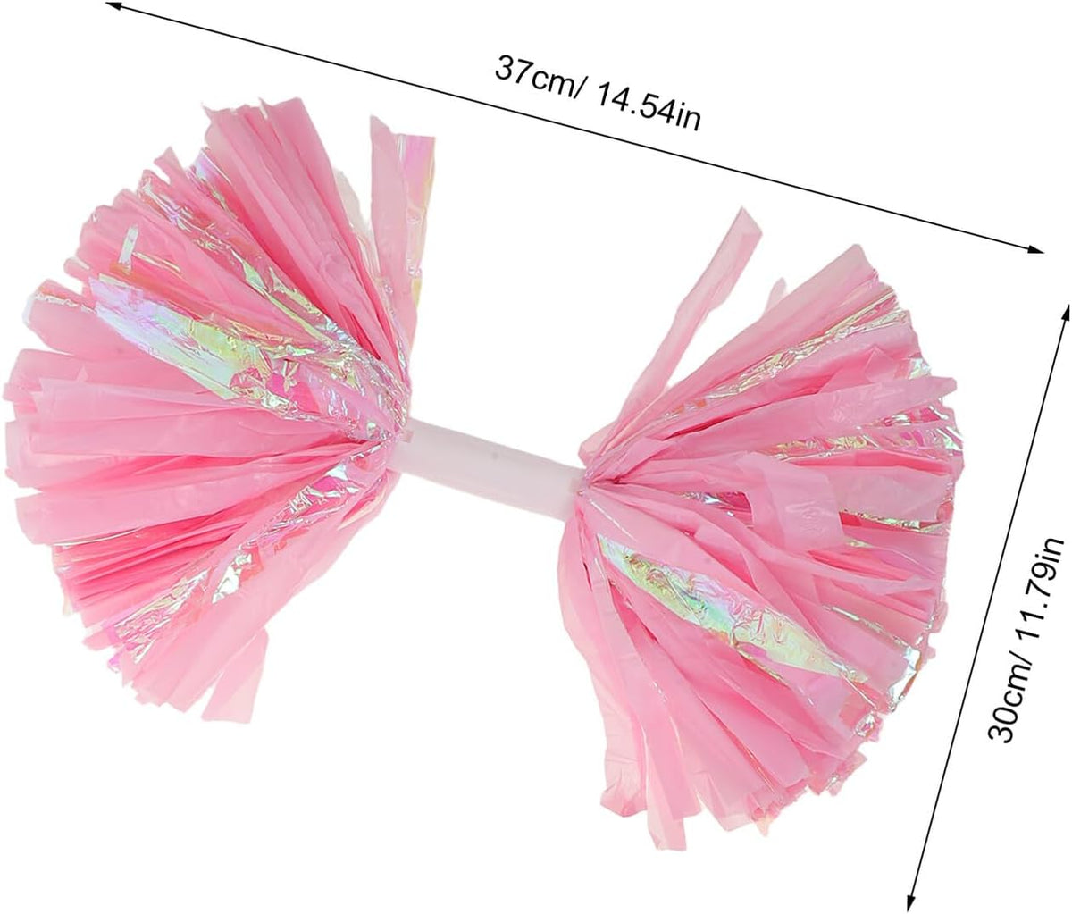 2pcs Cheerleading Pom Poms Flowers with Handle 6-inch Rainbow Matte Pink Cheer Accessories for Sports Teams Dance Competitions and School Events
